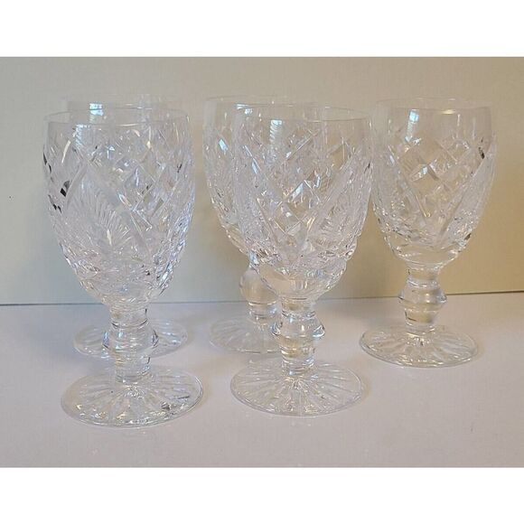 Waterford Crystal 602 Criss Cross Fan Cut Wafer 4.¼" SHERRY STEMS Cordials 5 Pc. - Picture 6 of 10